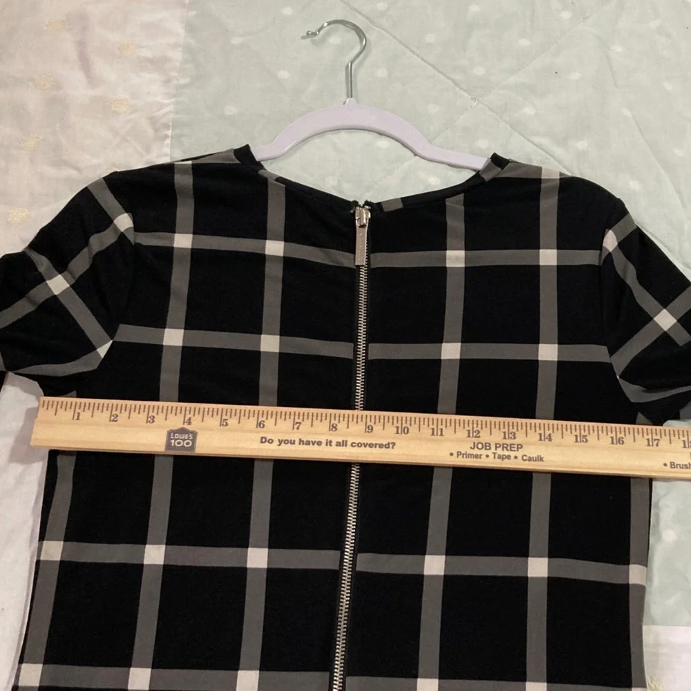 Michael Kors Black and Gray Plaid Long Sleeve Dress